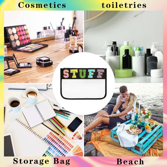 Chenille Letter Clear Zipper Pouch For Travel,nylon Clear Cosmetic Bag,makeup😋 - Picture 7 of 7